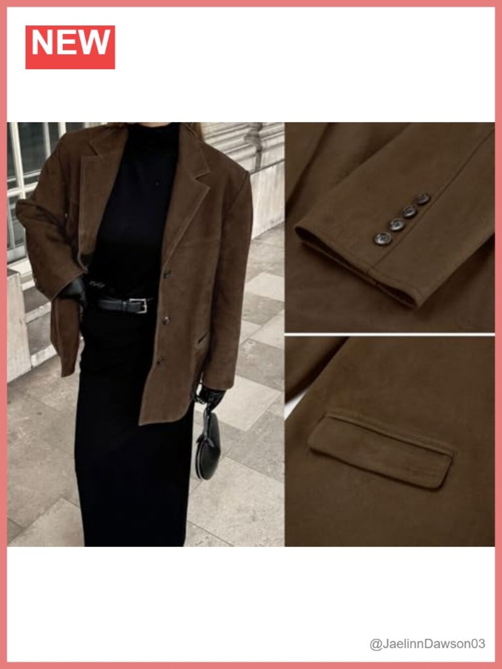 Faux Leather Suede Jacket Button Down Notched Lapel Oversized Blazer Coat - Picture 4 of 5